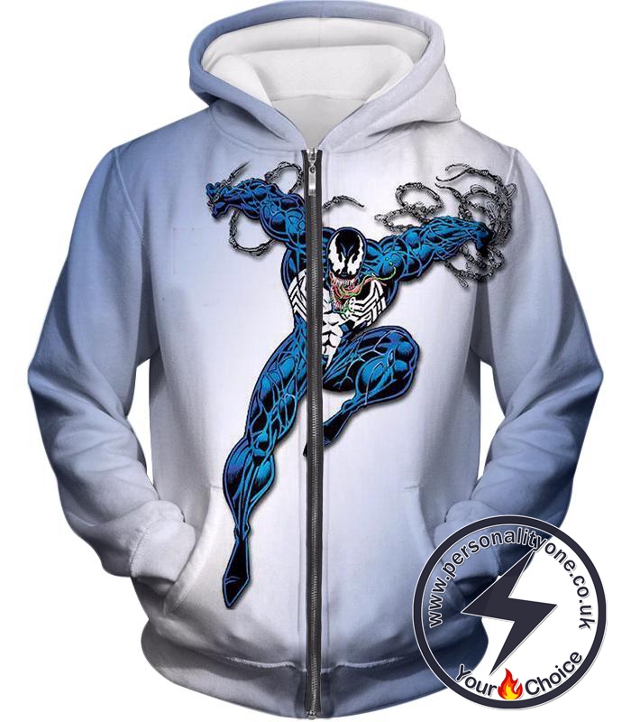 American Cartoon Villain Animated Venom White Zip Up Hoodie